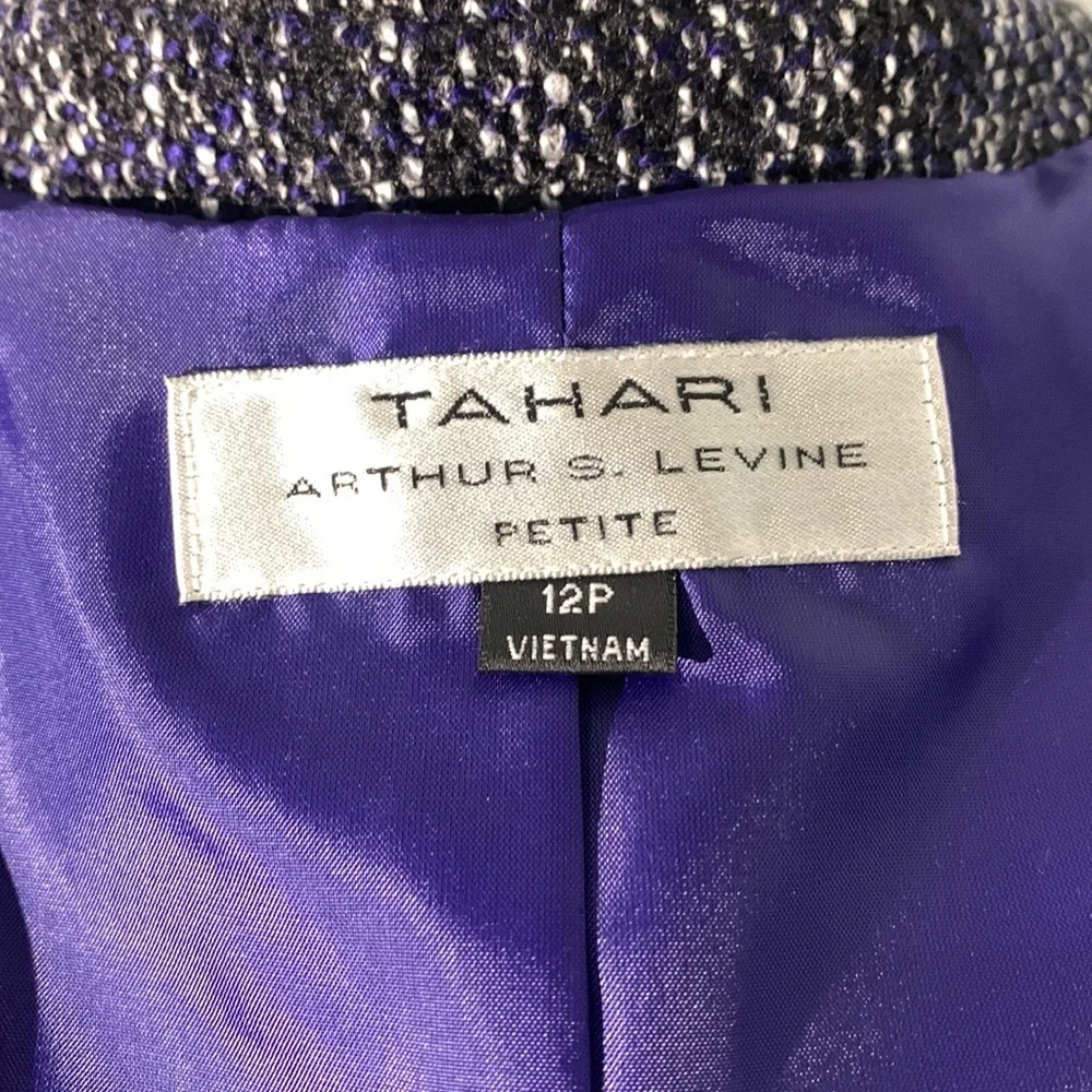 Tahari Arthur S Levine Navy Metallic Tweed 2 Piece Skirt Set Size 12P Go…